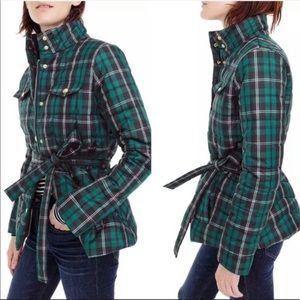 Barely worn j crew plaid puffer belted coat xxs